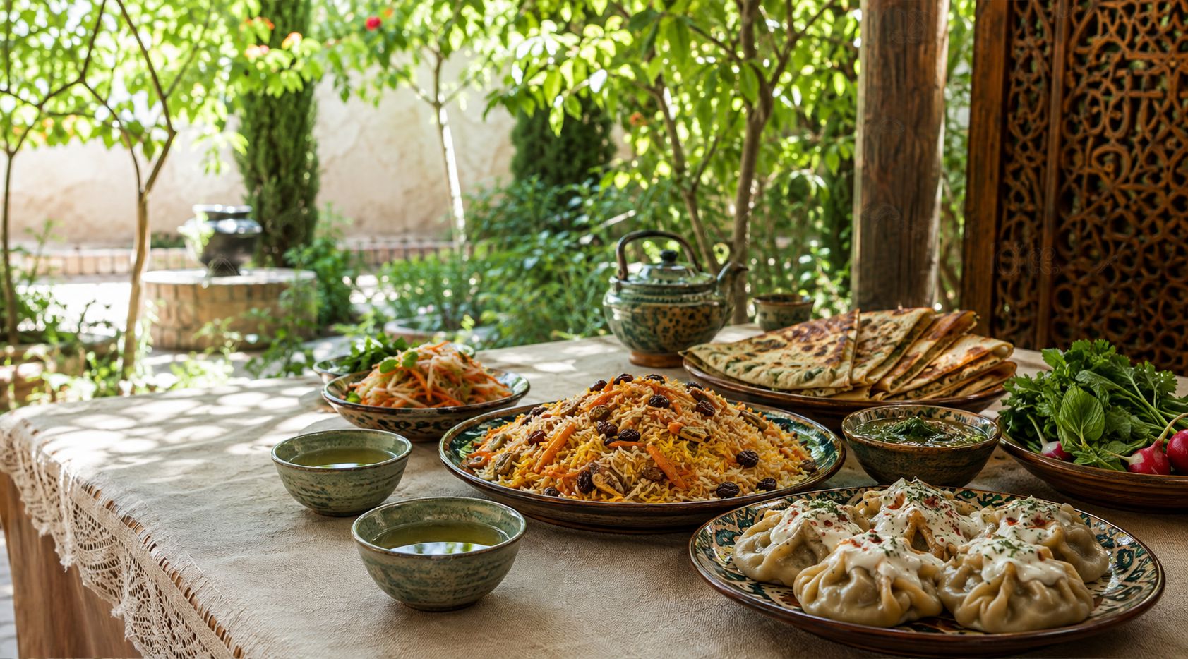 سفرهٔ غذاهای افغانی در باغ